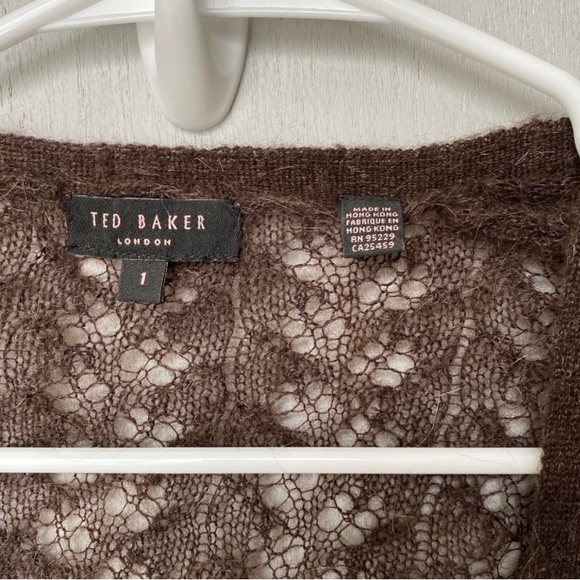 Ted Baker Brown Wool Wrap Cardigan w/ Lettuce Hem - Picture 4 of 6